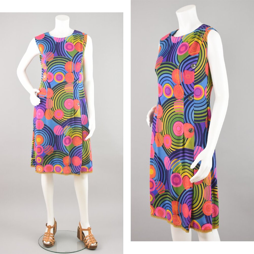 Brightly Colored Retro Mod Print Dress Women's Small